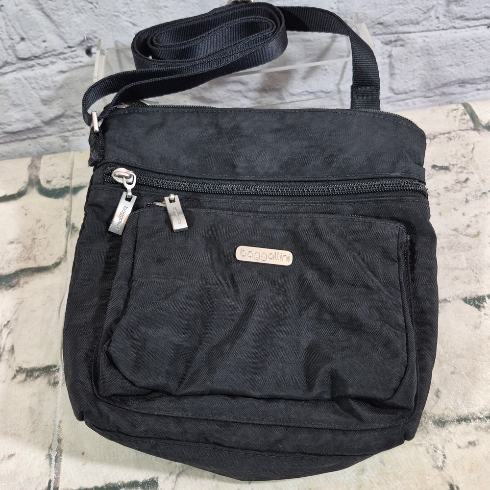 Baggallini Crossbody Bag Black Nylon Multi-Pocket Travel Purse